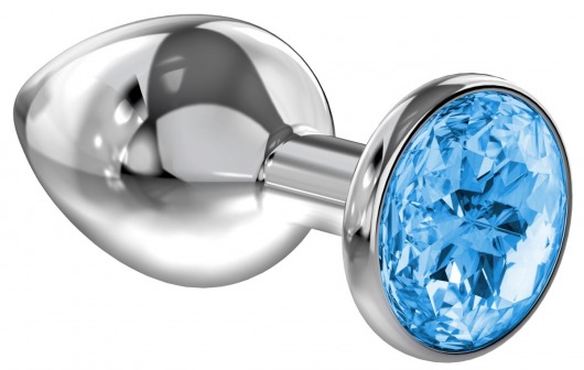 Большая серебристая анальная пробка Diamond Light blue Sparkle Large с голубым кристаллом - 8 см. - Lola Games - купить с доставкой в Майкопе