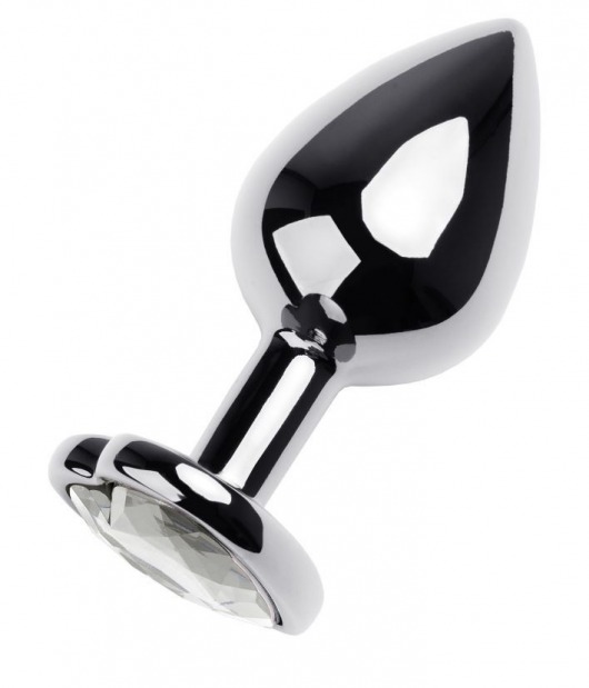 Серебристая анальная пробка с прозрачным кристаллом-сердцем - 8 см. - ToyFa - купить с доставкой в Майкопе