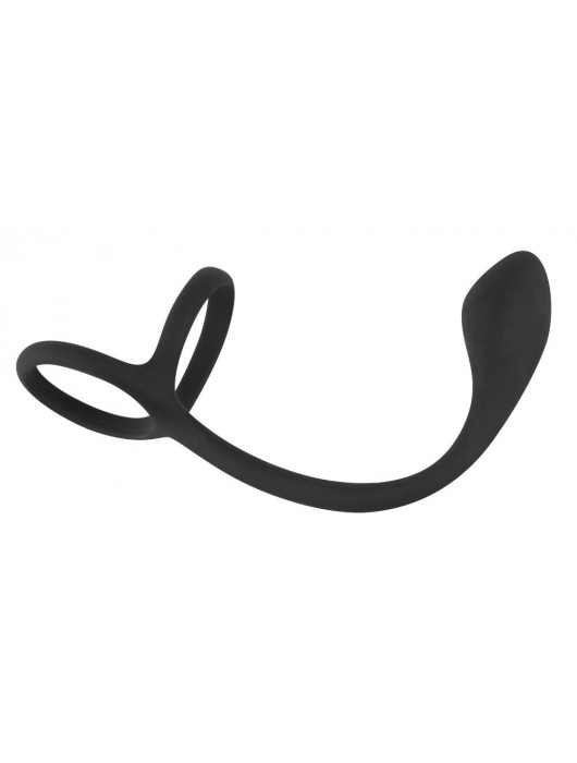 Эрекционное кольцо с утяжкой на мошонку и анальным плаг Black Velvets - Orion - в Майкопе купить с доставкой