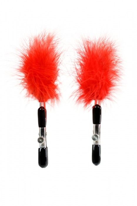 Зажимы для сосков с красным пухом Theatre - ToyFa - купить с доставкой в Майкопе