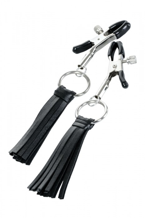 Черно-серебристые зажимы для сосков Theatre с кисточками - ToyFa - купить с доставкой в Майкопе