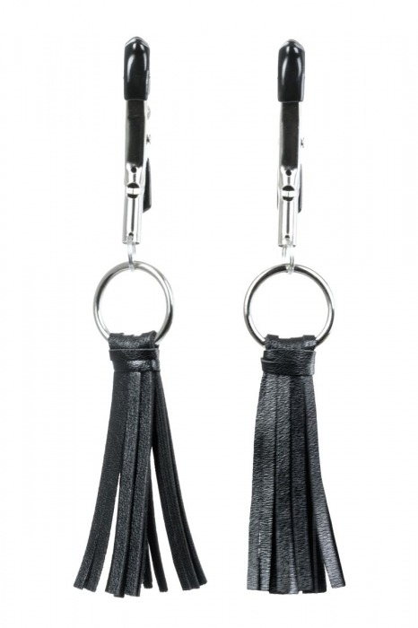 Черно-серебристые зажимы для сосков Theatre с кисточками - ToyFa - купить с доставкой в Майкопе