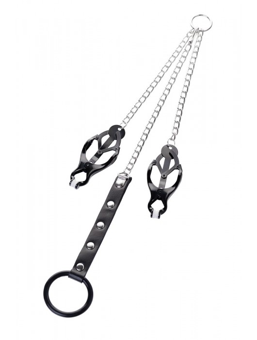 Черно-серебристые зажимы для сосков с кольцом для пениса TOYFA Metal - ToyFa - купить с доставкой в Майкопе