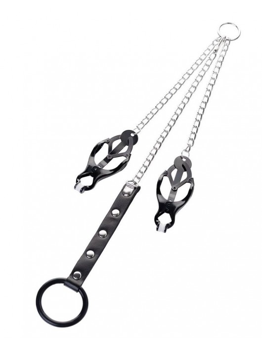 Черно-серебристые зажимы для сосков с кольцом для пениса TOYFA Metal - ToyFa - купить с доставкой в Майкопе